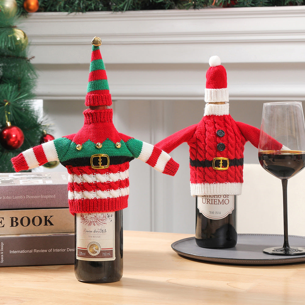 Christmas Holiday Decoration Knitted Clothes Wine Bottle Home Xmas New Year Dinner Table Decoration