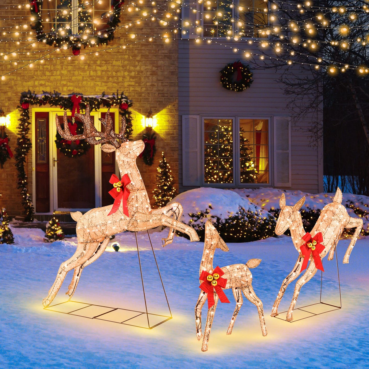 3 Piece Lighted Christmas Reindeer with 255 Warm White Lights